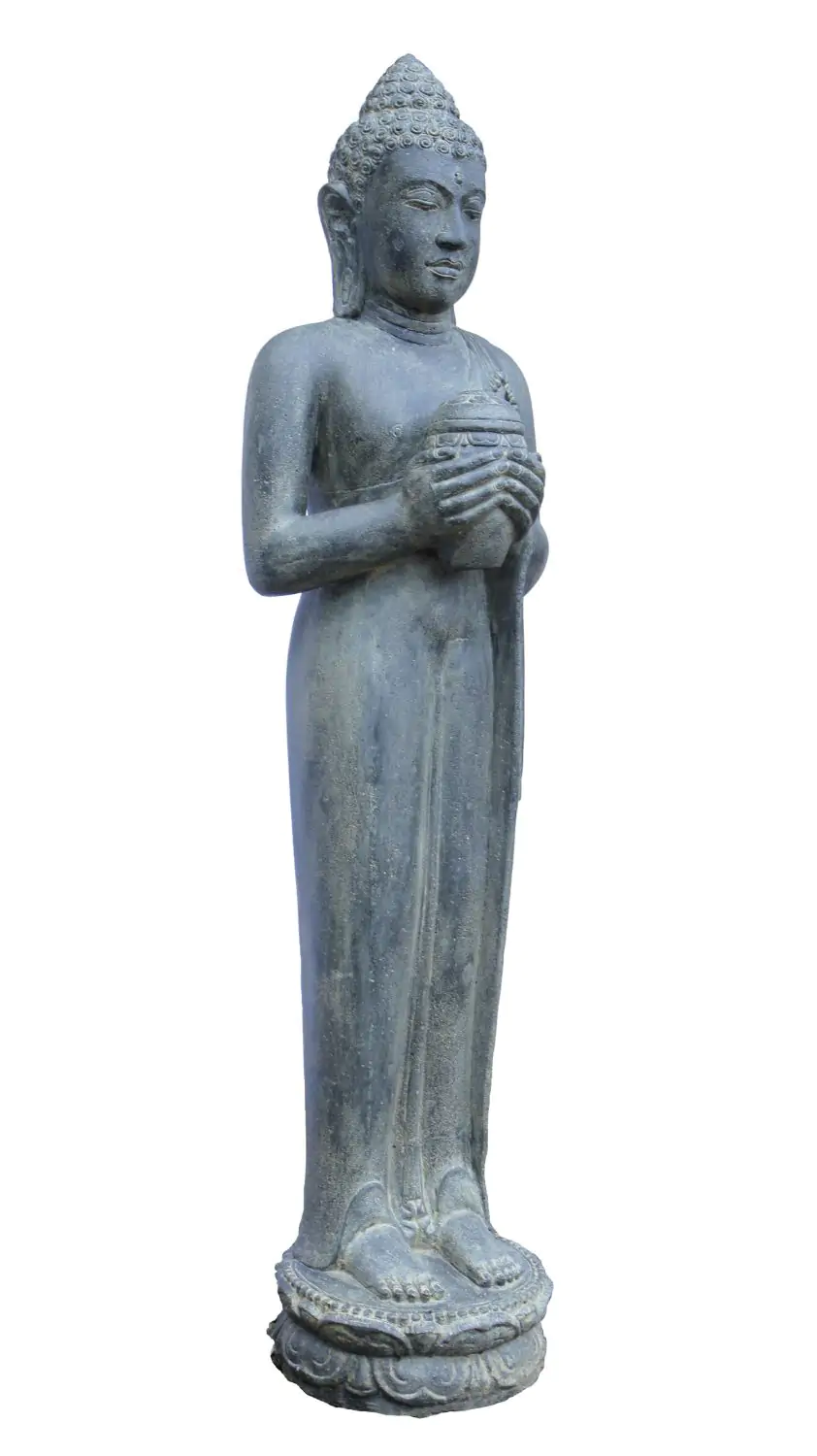  Product image 2 of the product “Standing Buddha, cast stone, 158cm high, Antique Finish ”